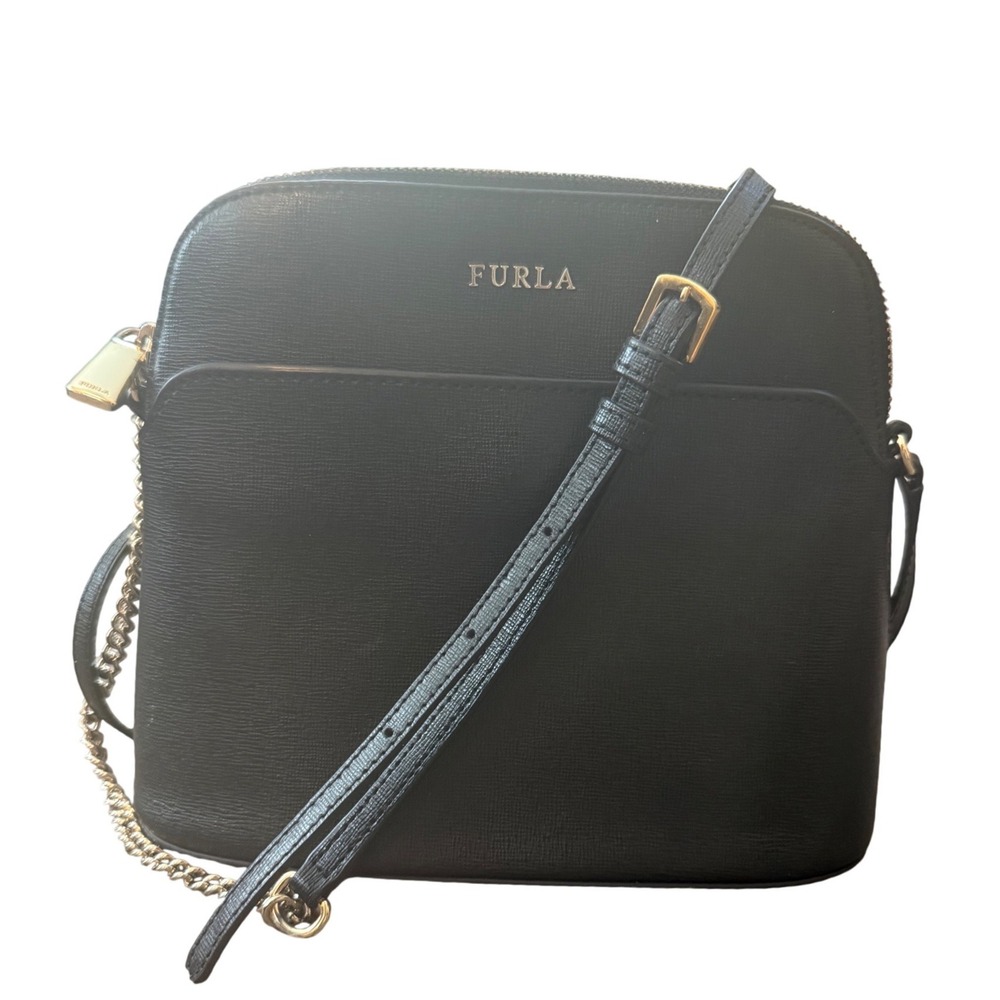Furla Black Dome Crossbody Bag Chain Strap‎ Gold Hardware
